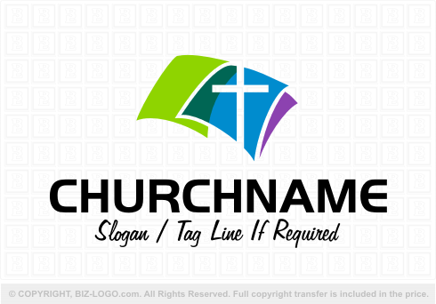 Logo 3664: Church Logo with Open Bible and Cross