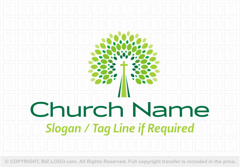 Logo 7778: Church Steeple and Tree Logo