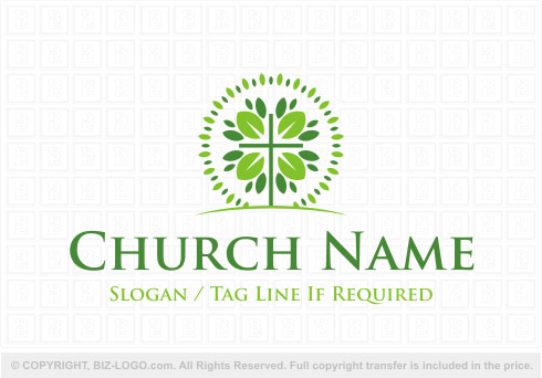 Logo 7758: Church Cross Tree Logo