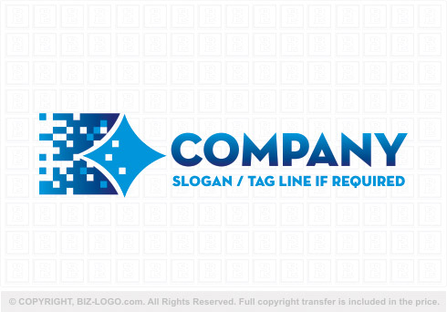 Logo 8721: Blue Pixel Star Computer Logo