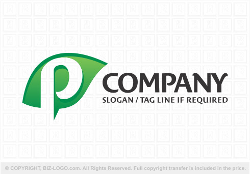 Logo 8736: Green Leaf Letter P Logo
