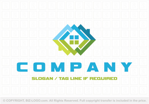 Logo 8960: Green And Blue 3D Construction Logo