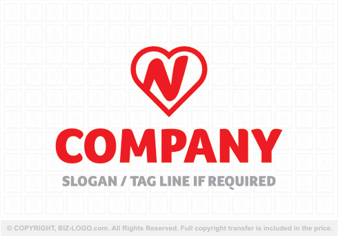 8889: Red Heart Shape Letter N Logo