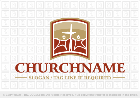 Logo 2495: Church Logo With Sketched People and Cross