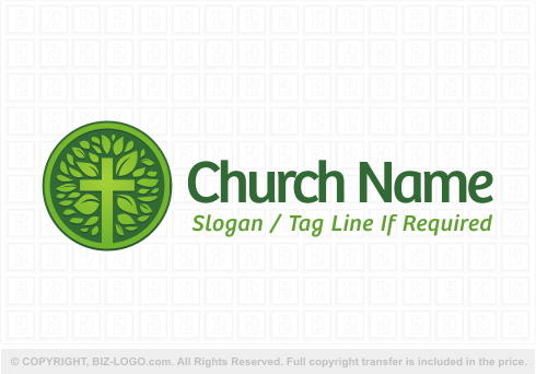 Logo 3672: Circular Cross and Leaves Logo