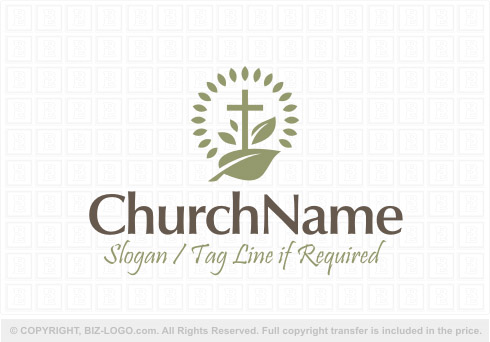 Logo 8202: Elegant Leaves and Cross Logo