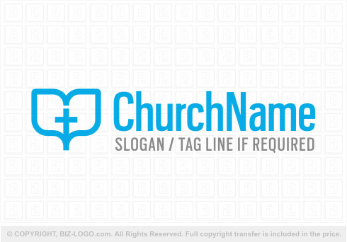 Logo 8153: Blue Bible and Cross Church Logo