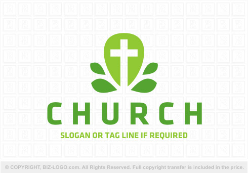 Logo 8592: Green PLant Church Logo