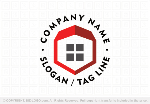 Logo 9142: Red Hexagon Construction Logo